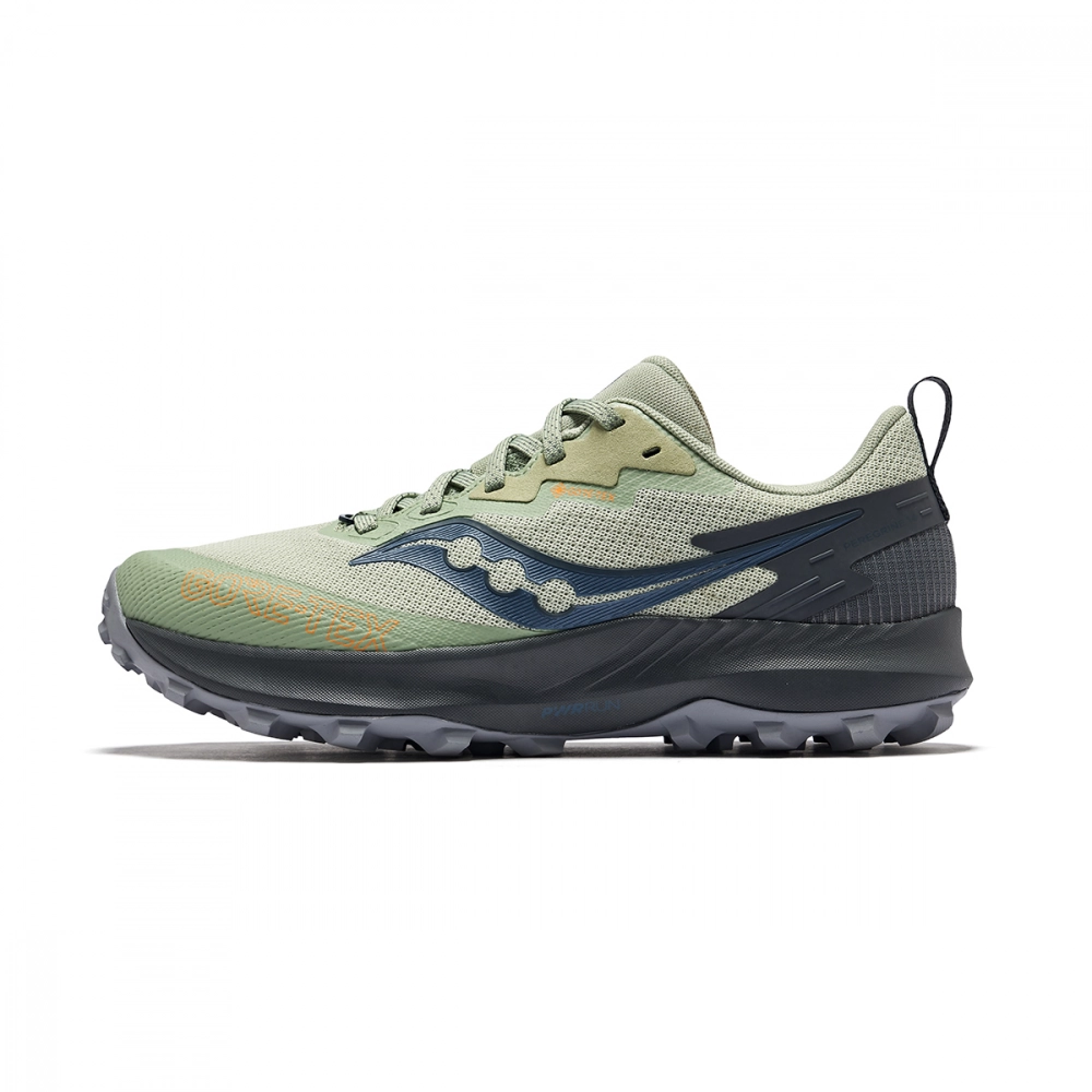 Saucony PEREGRINE 14 GTX Anti Slip Wear Resistant Low Top Running Shoes Women's Green Gray