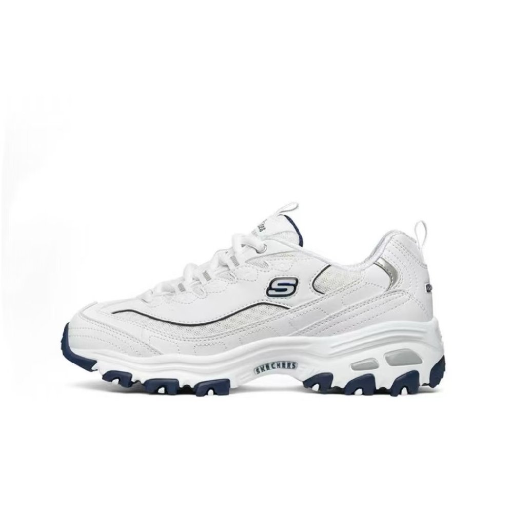 Skechers D'LITES 1.0 Little Pink Bear, Versatile Monster Slip Resistant Low Top Chunky Sneakers Women's White