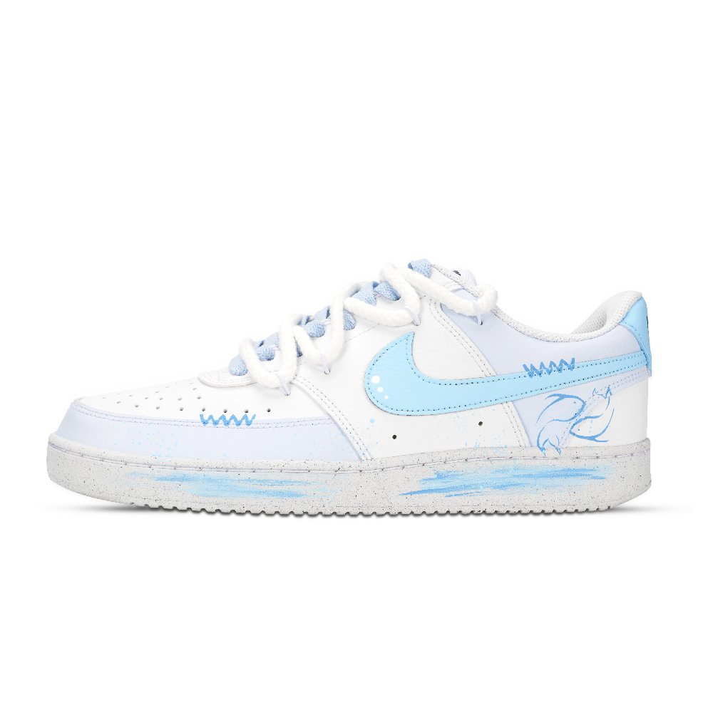 Nike Court Vision 1 Blue Fish Abrasion Resistant Low Top Skateboard Shoes Men's Blue White