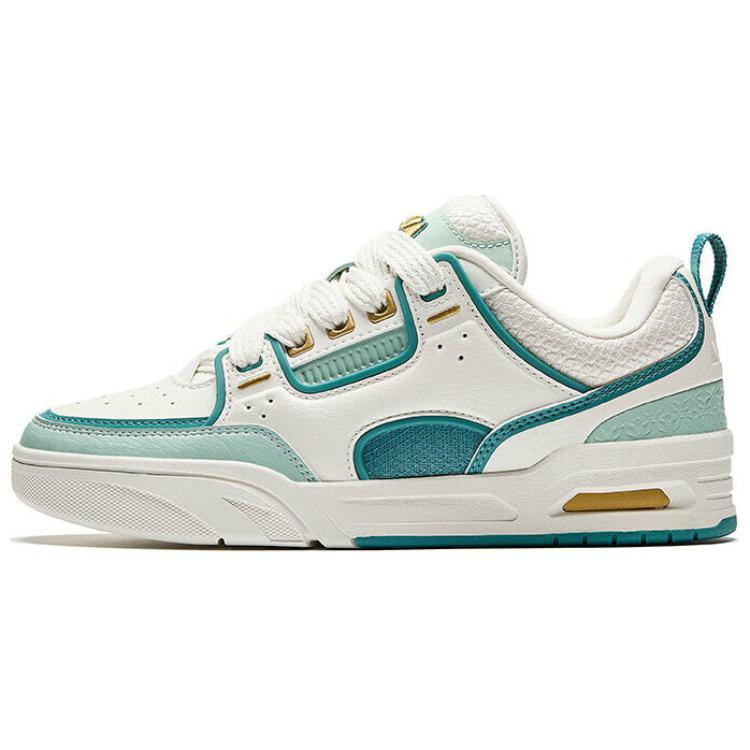 Anta Slip-Resistant Height Increasing Lightweight Low-Top Skateboard Shoes Women's White Cyan