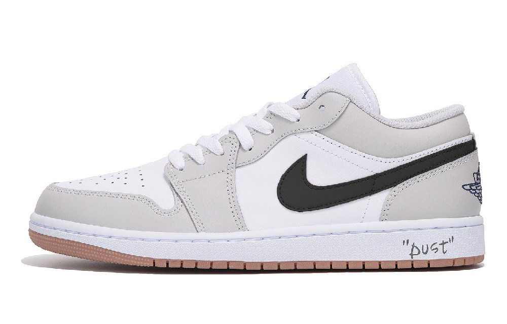 Jordan Air Jordan 1 Slip Resistant And Abrasion Resistant Coverage Low Top Vintage Basketball Shoes Unisex Light Gray