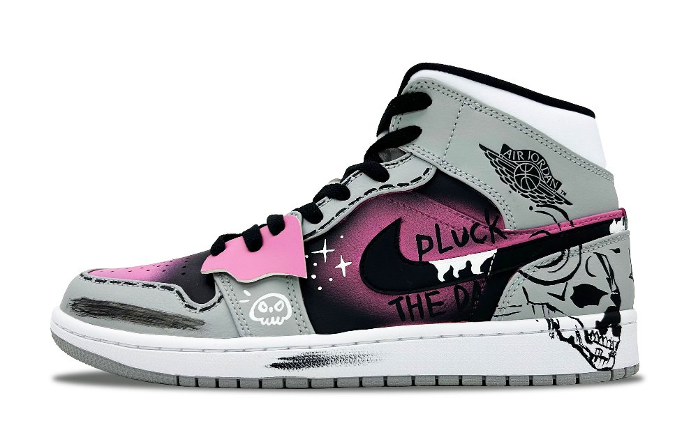 Jordan Air Jordan 1 Cushioning Anti-Slip And Wear-Resistant Mid-Top Vintage Basketball Shoes Men's Black Pink