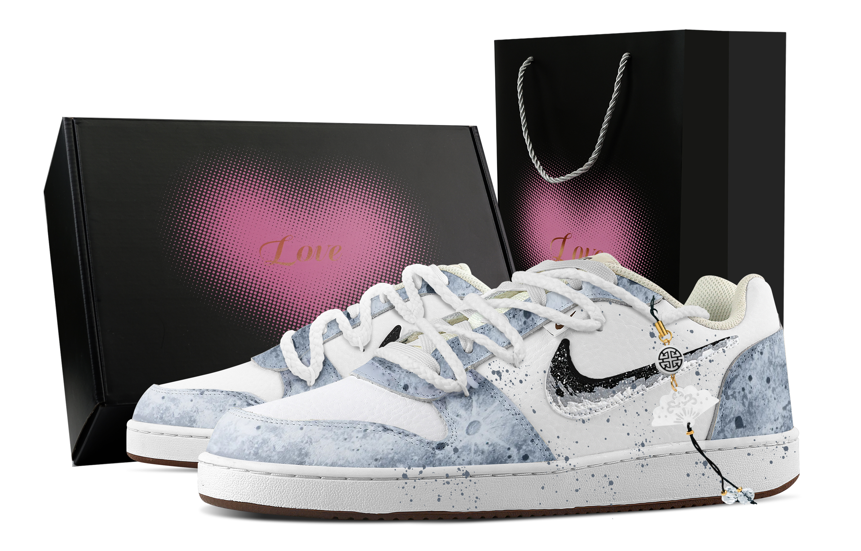 Nike EBERNON Galaxy Heart Box Abrasion Resistant Low top Skateboard Shoes Men's Light Blue