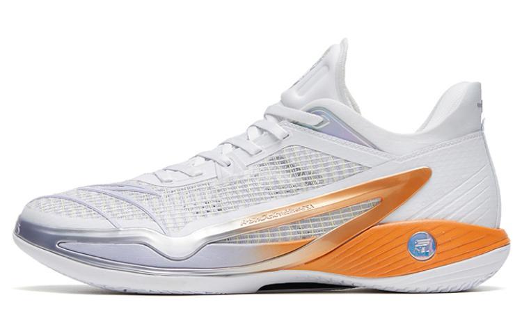 Anta Lighthearted 4 Rocket Tail Flame Anti-Slip Wear-Resistant Low-Top Basketball Shoes Men's White Orange