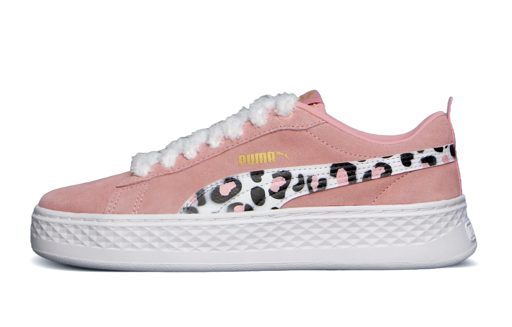 PUMA Smash Platform Anti-Slip Wear-Resistant Low-Top Skateboard Shoes Women's Peach Pink