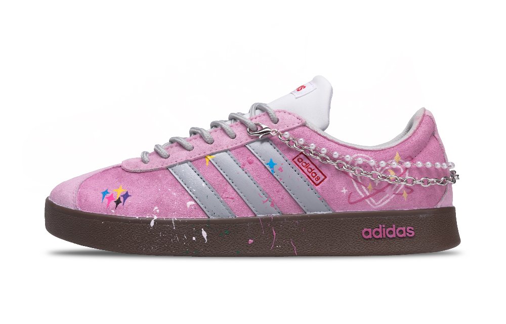 Adidas VL COURT 2.0 Pink Star Whispers Abrasion Resistant Low Top Skateboard Shoes Unisex Bright Pink