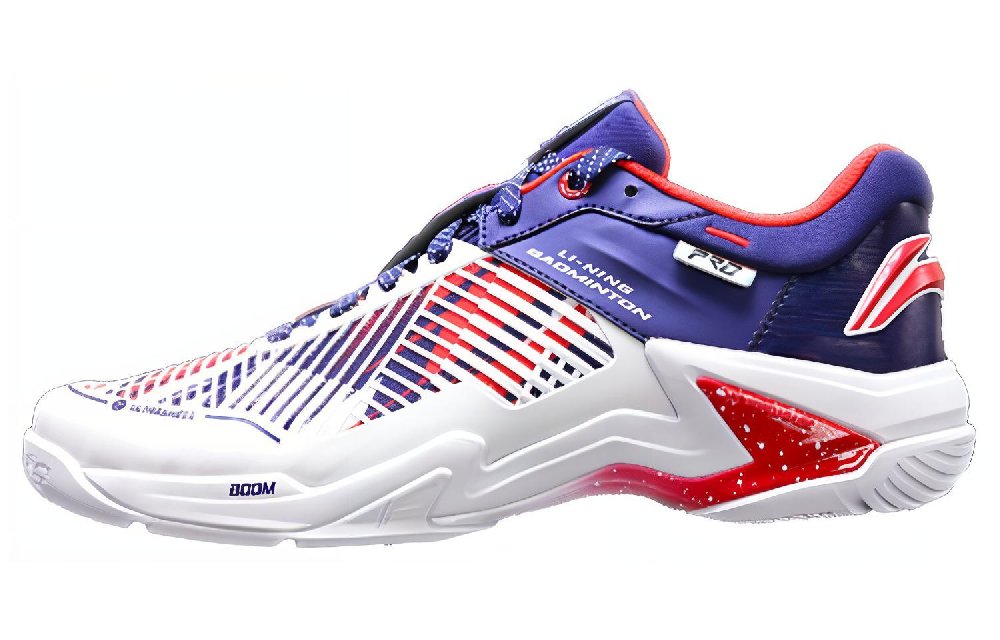 LiNing PRO Cushioned Slip Resistant Abrasion Resistant Low Top Badminton Shoes Unisex White Blue
