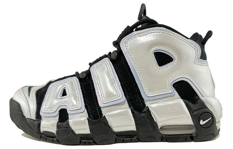 Nike Air More Uptempo Cushioning Anti-Slip And Wear-Resistant Coverage Mid-Top Covered Basketball Shoes GS Black Silver