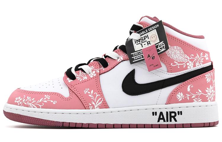 Jordan Air Jordan 1 Anti-Slip Wear-Resistant Mid-Top Skateboard Shoes Women's Black Pink