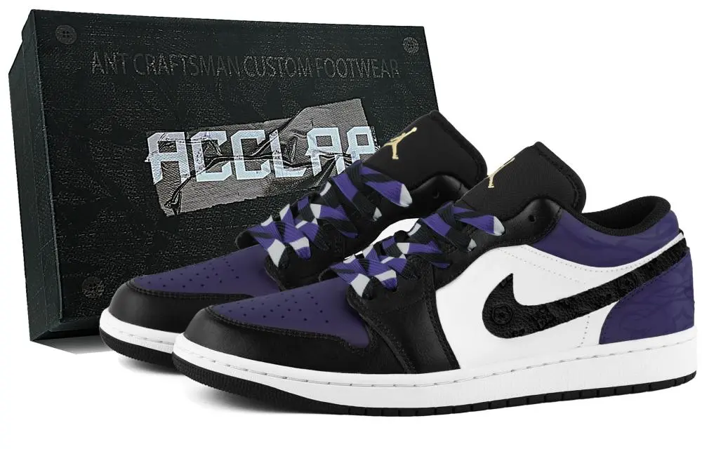 Jordan 1 Cushioning, Wear Resistant Low top Vintage Basketball Shoes Unisex Black Purple
