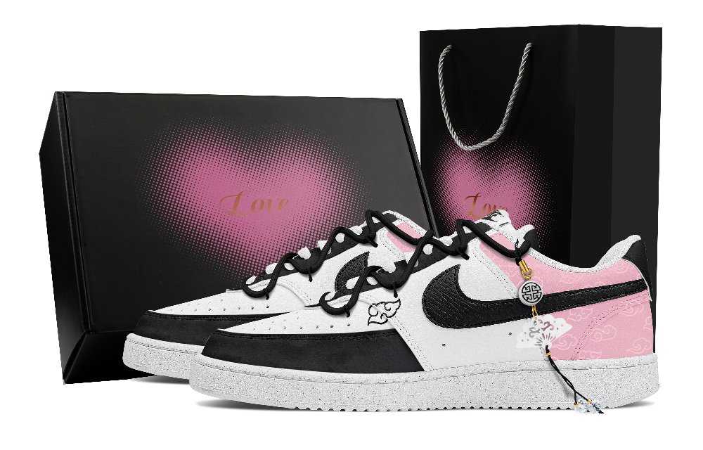 Nike Court Vision 1 Low top Skateboard Shoes Men's Black White Pink