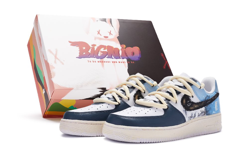 Nike Air Force 1 Air Force 1 Skateboard Shoes Women's White Blue Black Special Gift Box
