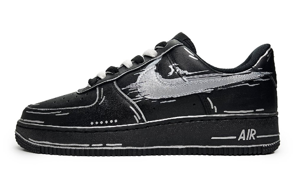 Nike Air Force 1 Dimensional Magic Anti Slip Wear Resistant Low Top Skateboard Shoes Women's Black Silver