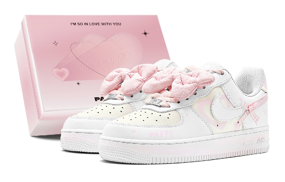Nike Air Force 1 Air Force 1 Romantic Heart Bowknot Sweet Sister Outfit Low-Top Skateboard Shoes GS Pink Yellow