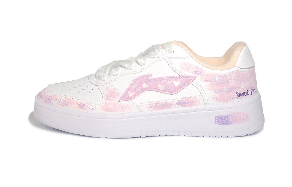 LiNing Pontoon Boats Coverage Cushioning Abrasion Resistant Low Top Skateboard Shoes Women's White Pink Purple