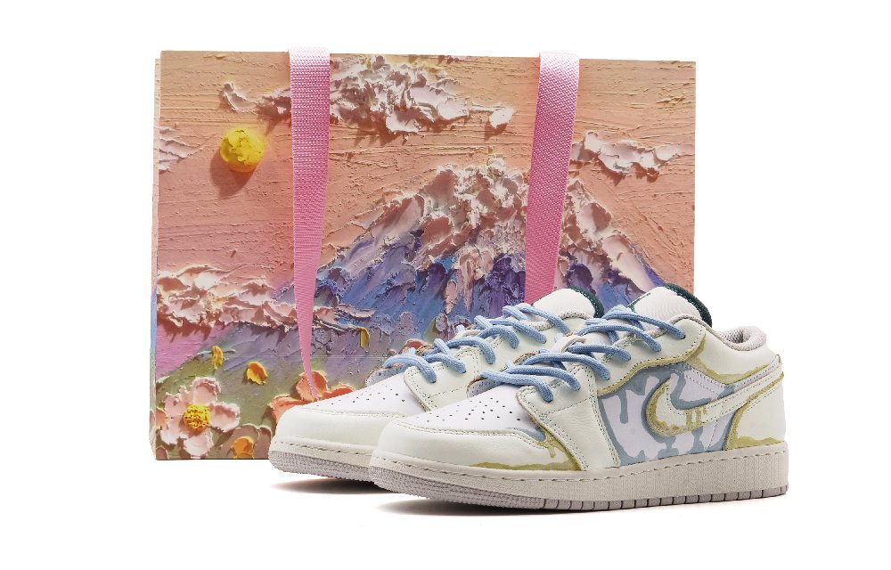Jordan Air Jordan 1 Cushioning, Wear Resistant Low Top Vintage Basketball Shoes Unisex Diamond Heather White
