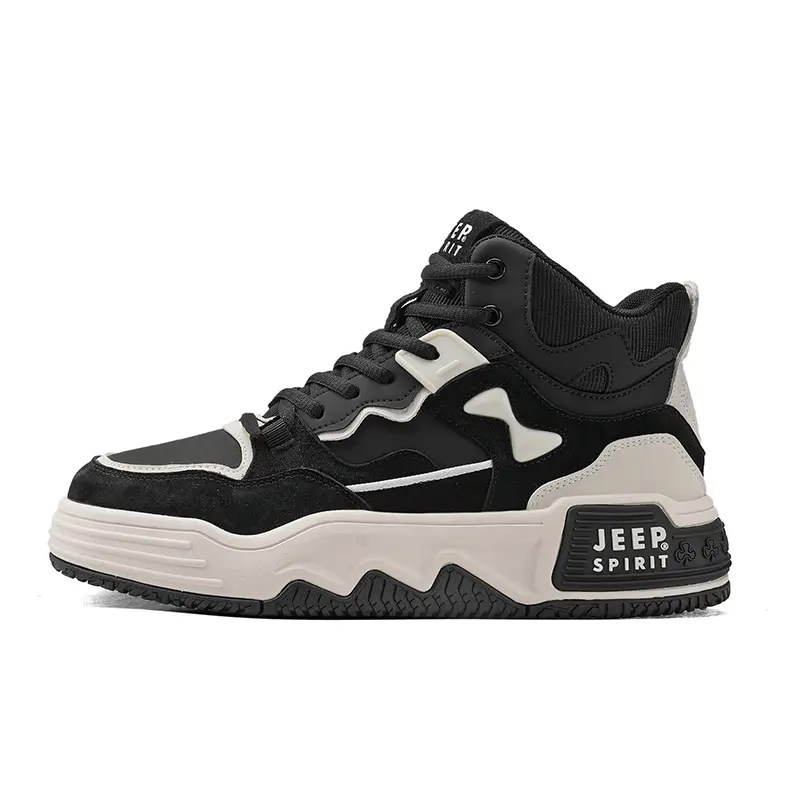 JEEP SPIRIT Warm Coverage Height Increasing Wear-Resistant Lightweight High-Top Skateboard Shoes Men's Graphite Black