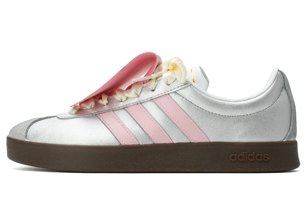 Adidas Neo Vl Court Urban Chic Style Silver Pink Ballet Low Top Skateboard Shoes Unisex Silver Pink