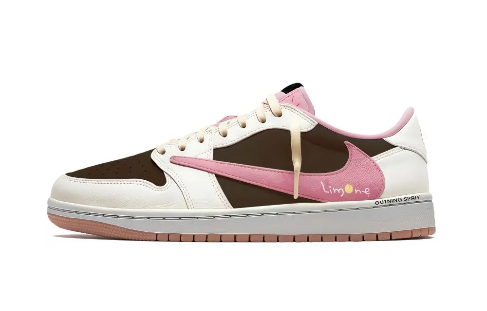 Travis Scott x Jordan Air Jordan 1 Travis Scott X AJ1 LOW top Vintage Basketball Shoes Unisex Pink Brown
