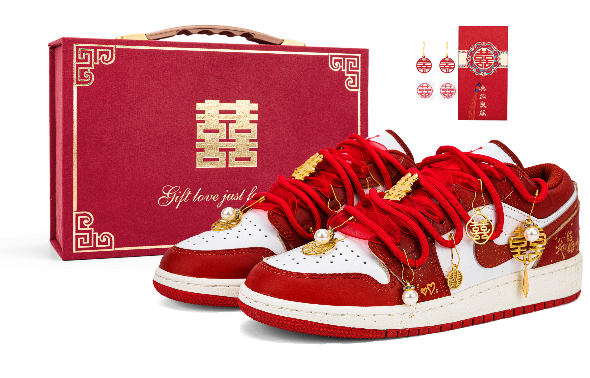 Jordan Air Jordan 1 Slip Resistant Low top Vintage Basketball Shoes Women's Red White