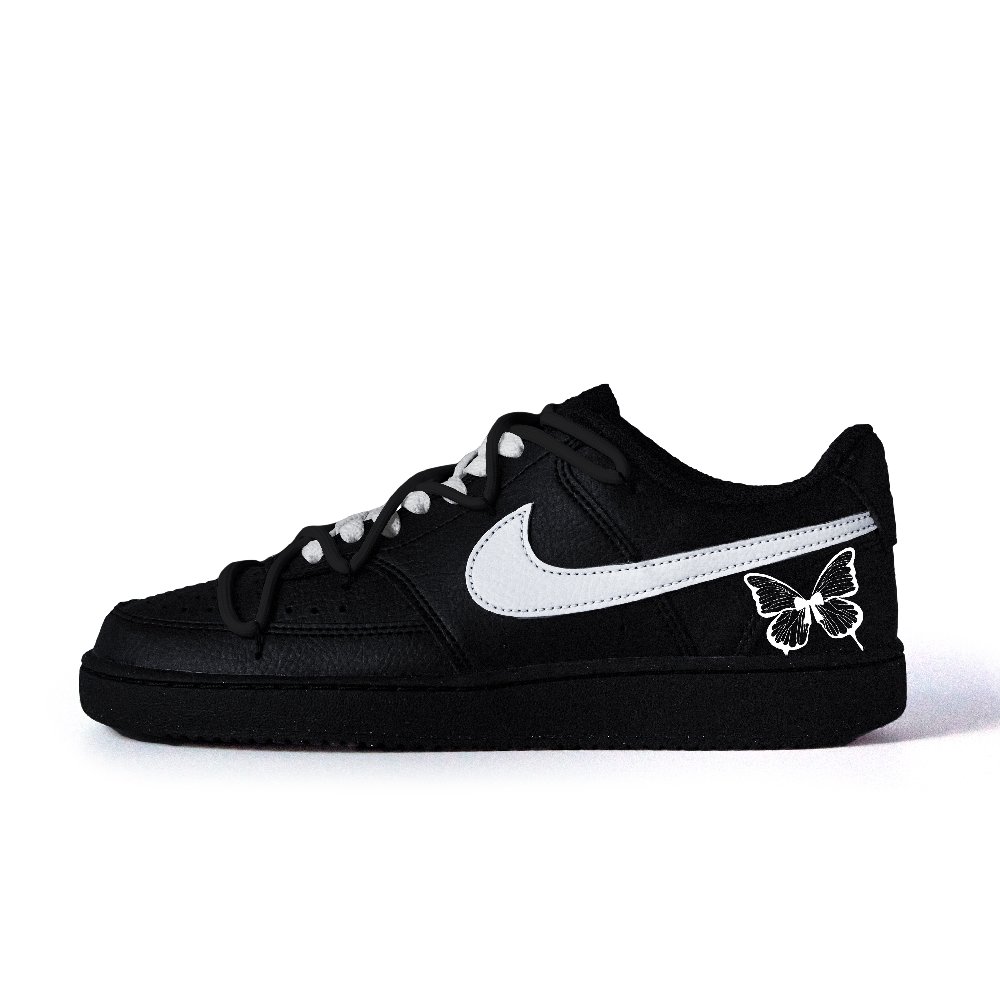 Nike Court Vision Snow Castle Dance Small Flower Anti Slip Wear Resistant Low Top Skateboard Shoes Unisex Black
