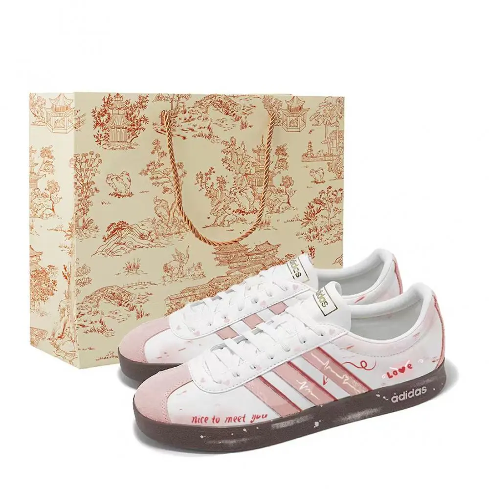 Adidas VL COURT 2.0 Abrasion Resistant Low top Skateboard Shoes Unisex Pink White