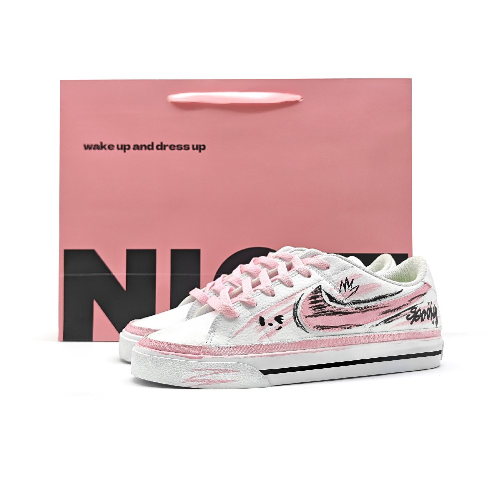 Nike Court Legacy Pink Ink Abrasion Resistant Breathable Low Top Skateboard Shoes Unisex White Pink