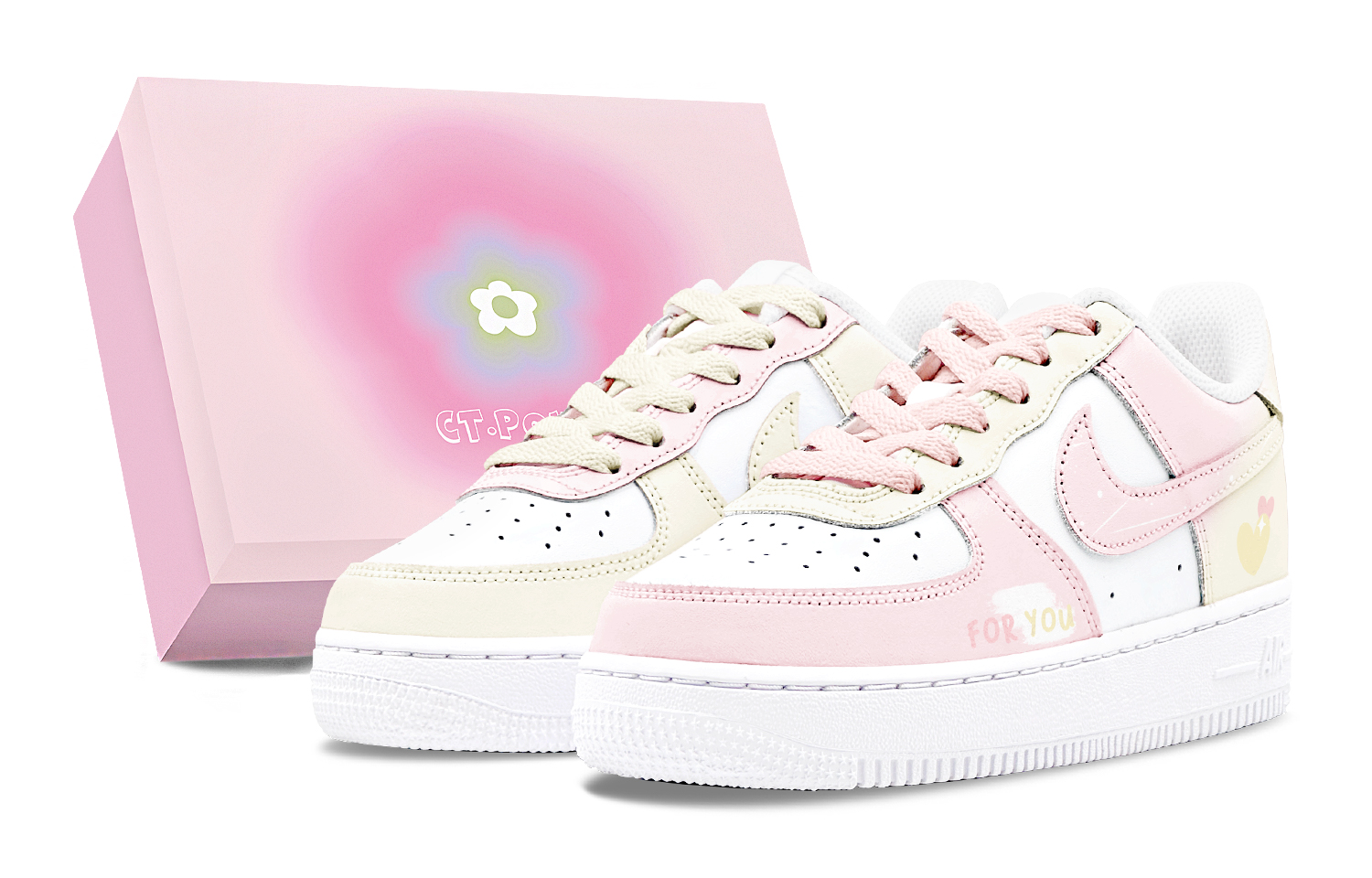 Nike Air Force 1 Air Force 1 Abrasion Resistant Low top Skateboard Shoes Women's Pink Yellow