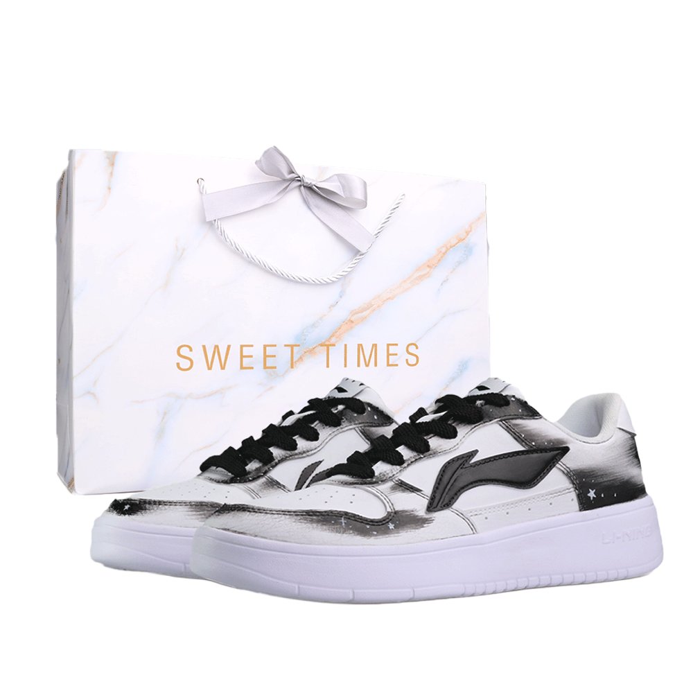 LiNing Pontoon Boats Slip Resistant, Lightweight, And Breathable Low Top Skateboard Shoes Unisex Black White