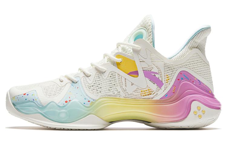 Anta Shock Wave 4 Paper Cup Cake Cushioning Anti-Slip And Wear-Resistant Mid-Top Basketball Shoes Men's Yellow Pink