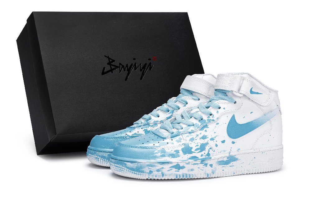 Nike Air Force 1 Coverage Anti-Slip And Wear-Resistant Mid-Top Skateboard Shoes Men's White Blue