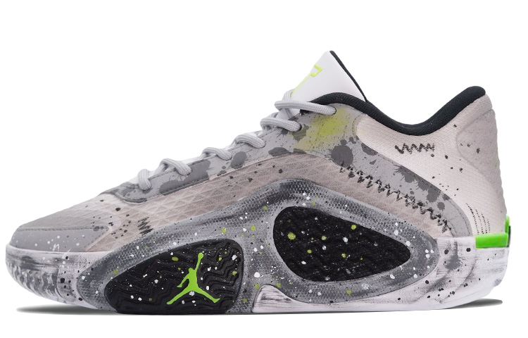 JORDAN Tatum 2 Basketball Shoes Men Low Top Gray/White/Neon Green