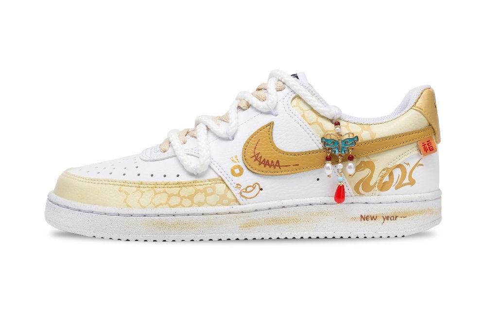 Nike Court Vision 2 Slip Resistant Cushioning Abrasion Resistant Low Top Skateboard Shoes Men's Gold