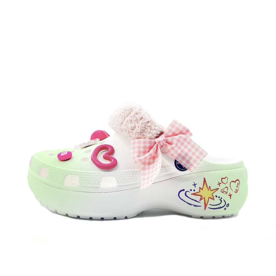 Crocs Classic Platform Clog Xingji Niche Campus Style Clogs Unisex Green