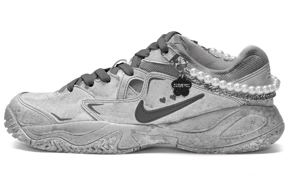 Nike Court Lite 2 CUS ID Dye Deconstruction Low-Top Tennis Shoes Women's Gray White