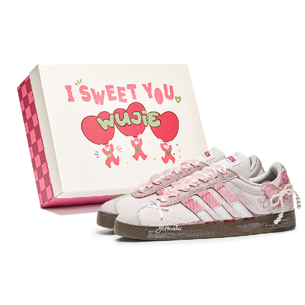 Adidas Wu Jian, Box, Pink Cloth Cushioning Low top Skateboard Shoes Unisex Pink Brown