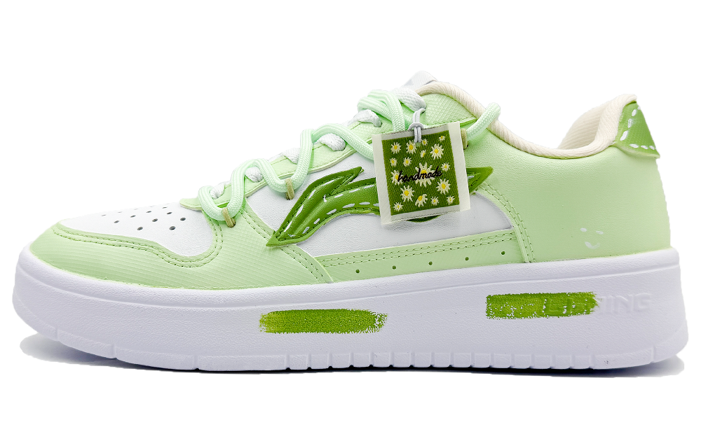 LiNing Pontoon Boats Anti-Slip Wear-Resistant Low-Top Skateboard Shoes Women's White Green