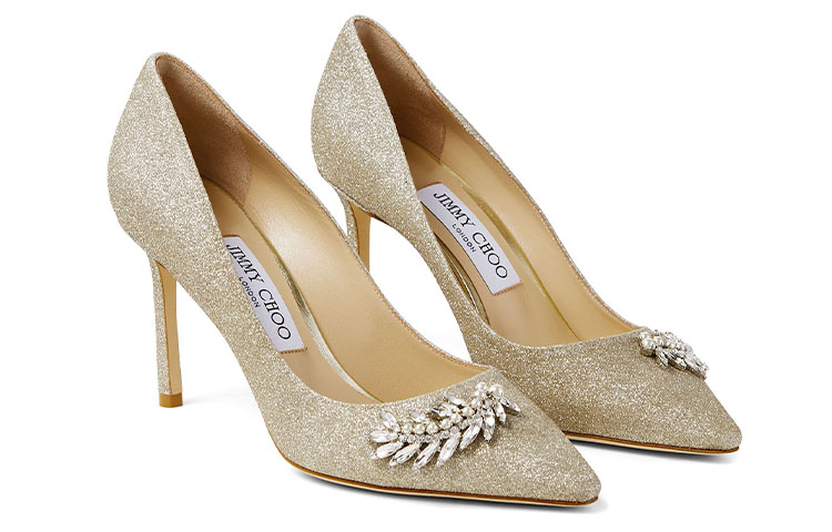 Jimmy Choo ROMY 85 Slim Heel High Heels Women's White Gold