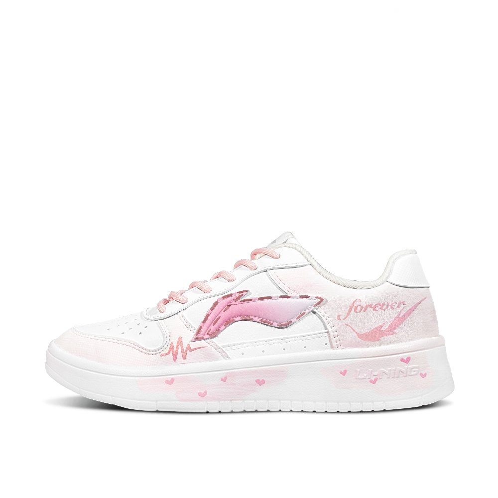 LiNing Pontoon Boats Slip Resistant, Abrasion Resistant, Breathable Low Top Skateboard Shoes Women's White Pink