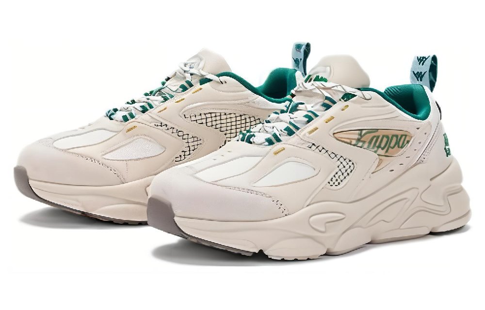 Kappa Anti Slip Wear Resistant Low Top Chunky Sneakers Unisex Beige Green