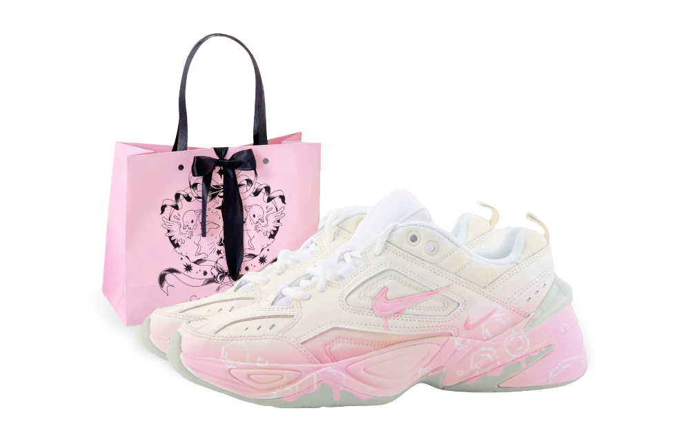 Nike M2K Tekno Peach Bubbles Low Top Chunky Sneakers Women's White Pink