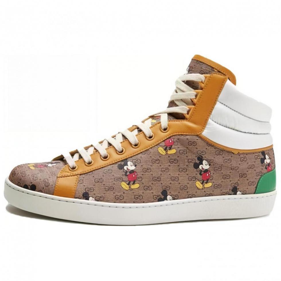 Disney x GUCCI ACE Stylish Skateboarding Shoes Men's White Umber