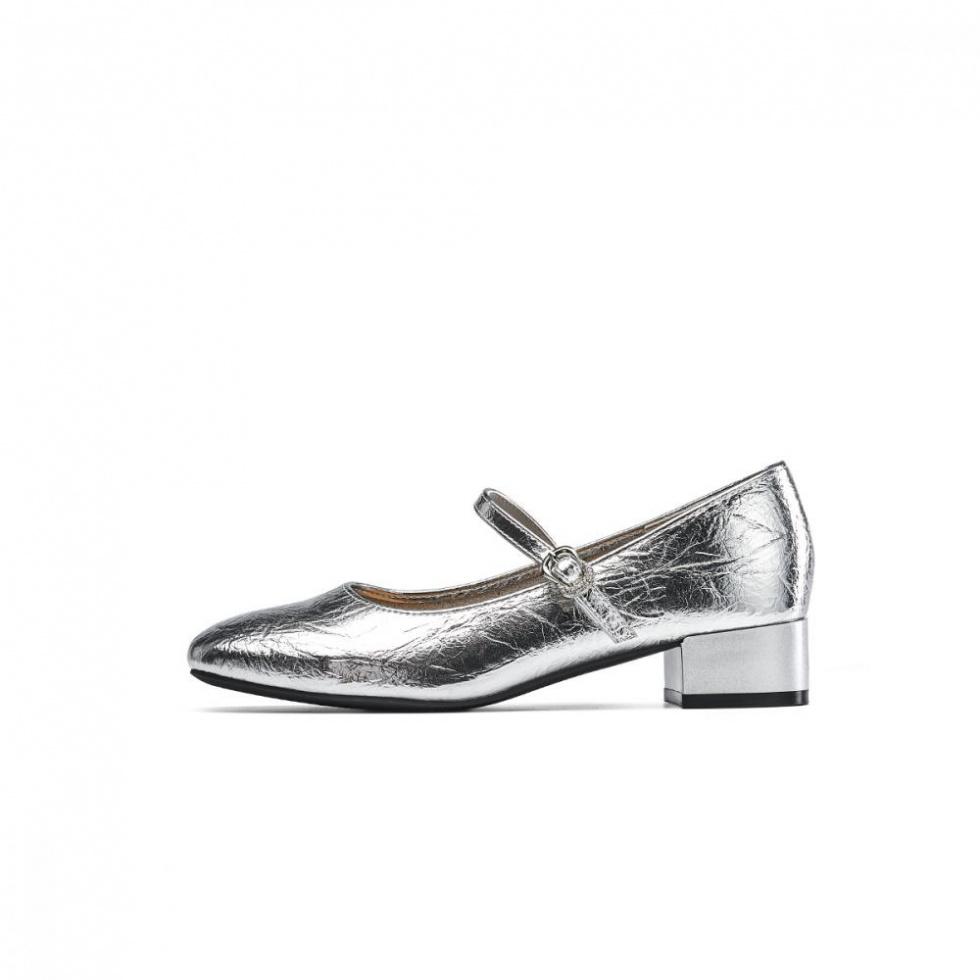 EBLAN Chunky Heel Mary Jane Shoes Women's Silver