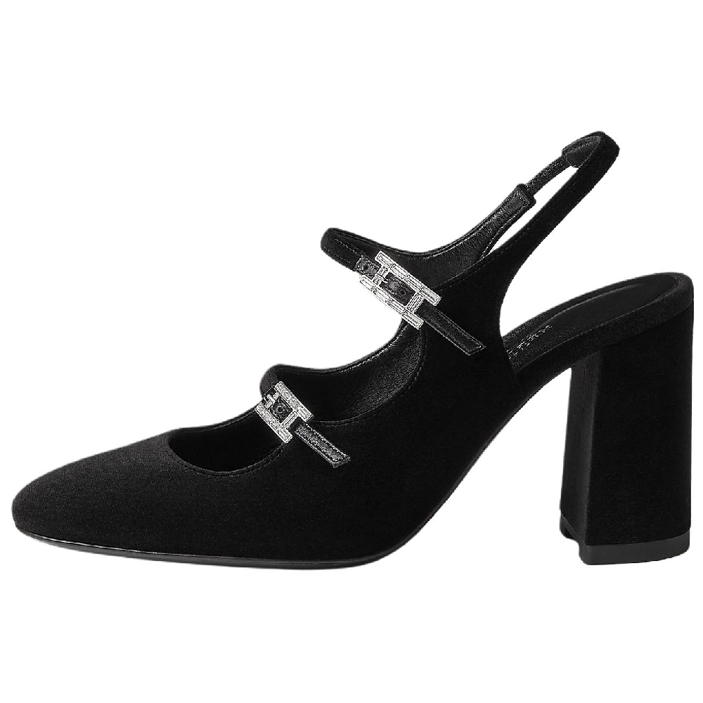 HERMES Jackie Chunky Heel High Heels 9cm Women's Black