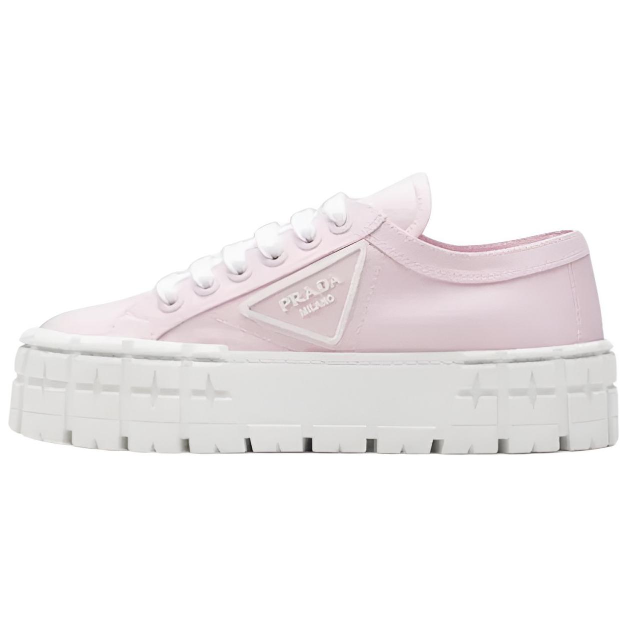 PRADA Wheel Double Nylon Gabardine Low top Platform Shoes Women's Snow Pink