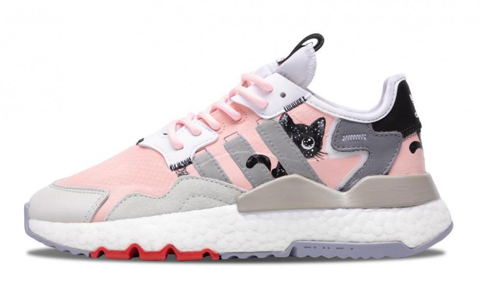 Adidas Originals Nite Jogger Mu Meow~ I See You! Anti-Slip Wear-Resistant Low-Top Casual Shoes Unisex Pink Gray