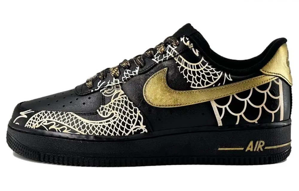 Nike Air Force 1 Low-Top Skateboard Shoes Men's Black Gold