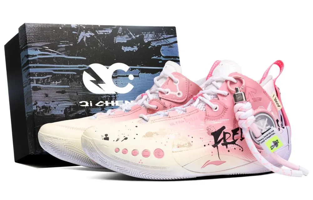 LiNing Shadow 3 Shock Absorbers Slip Resistant Abrasion Resistant Mid Top Basketball Shoes Men's Pink Yellow