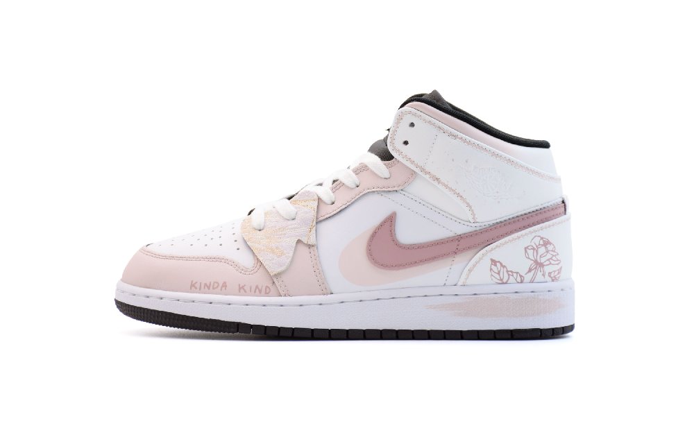 Jordan Air Jordan 1 Midsummer Rose Slip Resistant High Top Vintage Basketball Shoes GS White Pink
