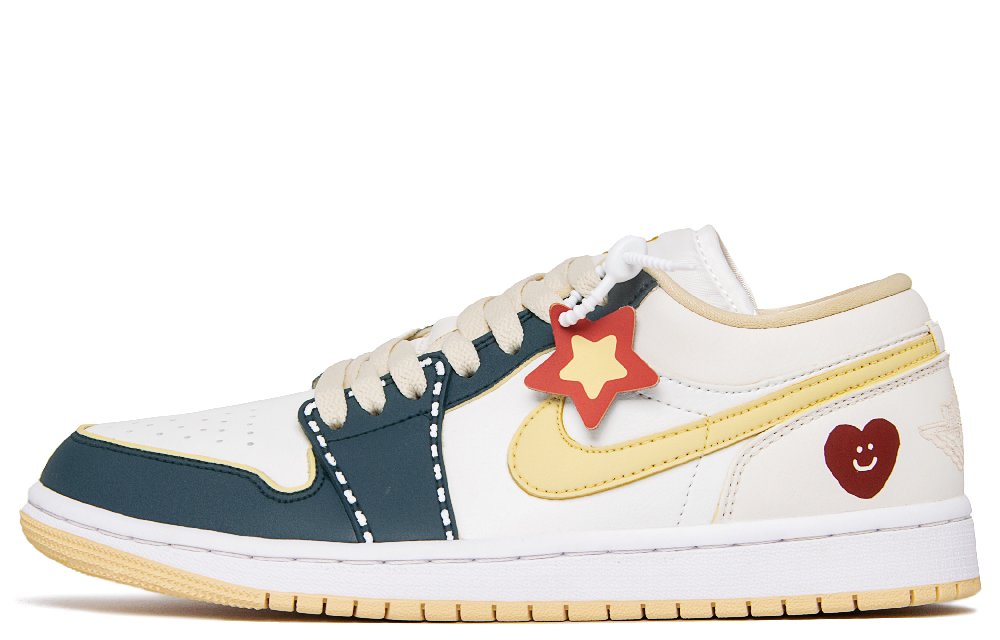 Jordan Air Jordan 1 Mischievous Love Wish Anti-Slip Wear-Resistant Low-Top Skateboard Shoes Women's Yellow Blue Red